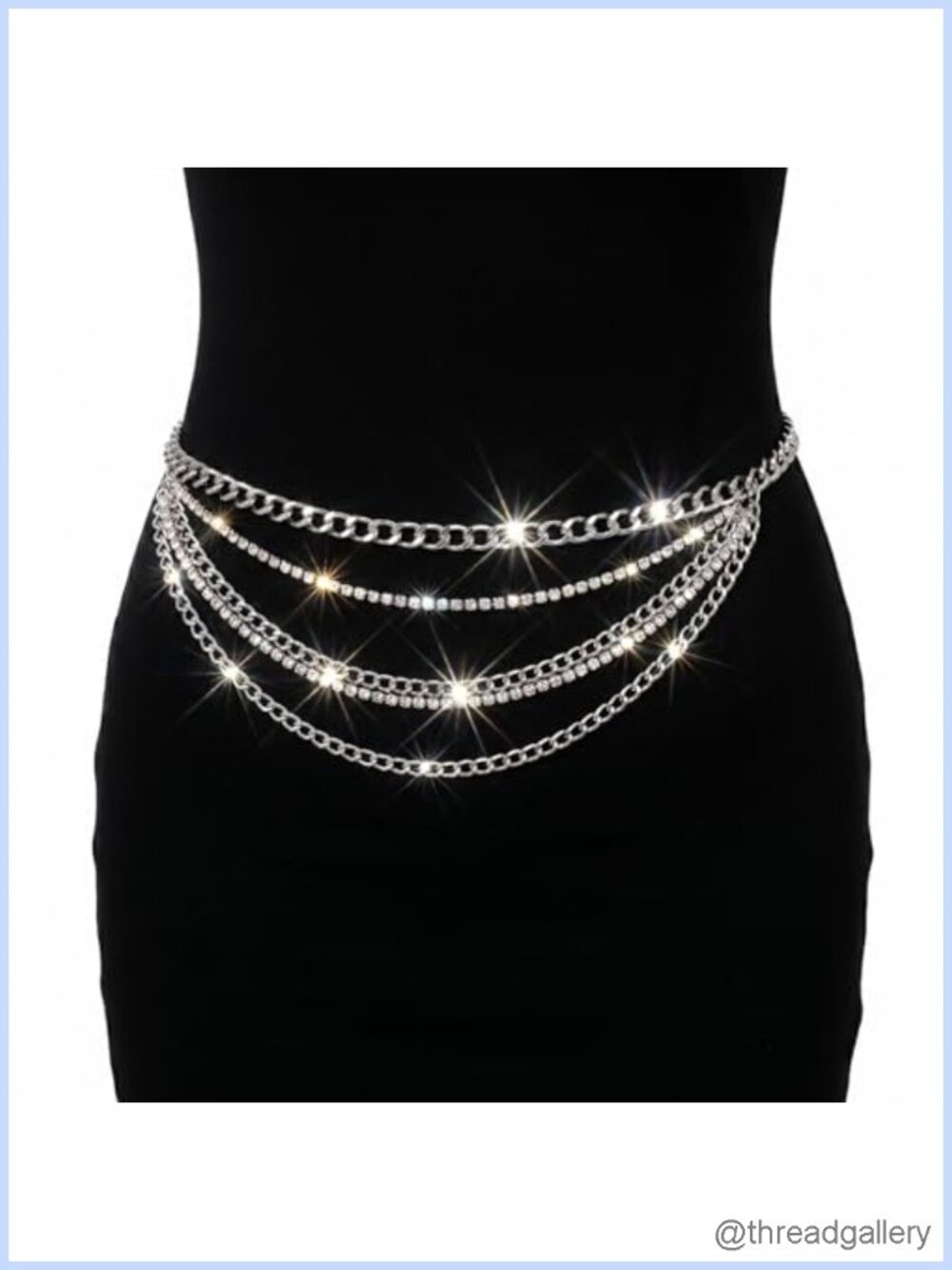 Rhinestone Layered Waist Chain Belt Adjustable Silver Body Chain